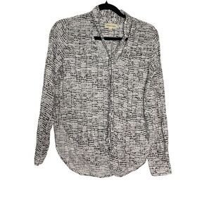 CLOTH & STONE | WOMEN’S TIE FRONT LONG SLEEVE BLOUSE TOP BLACK WHITE DOTTED PRIN